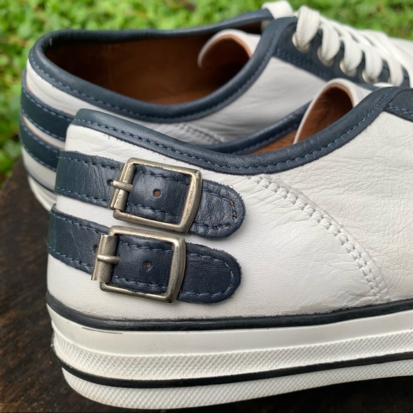 Moda in Pelle white navy leather buckle trainers - Picture 11 of 15